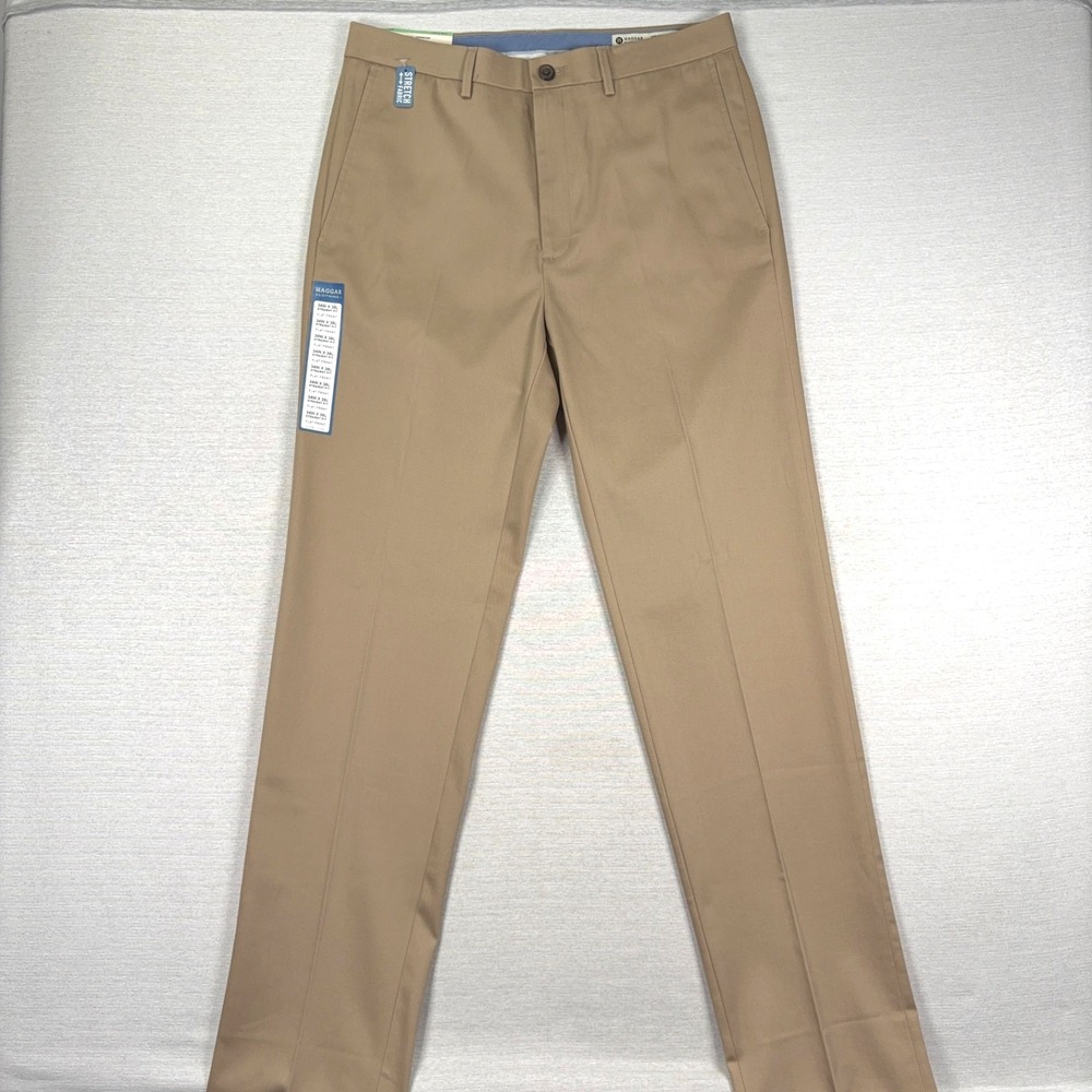 Haggar Premium No Iron Khaki Straight Fit Flat Front Pants Mens 34x38 Khaki NEW